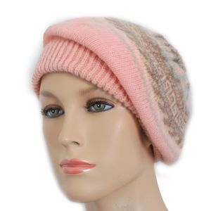 Bill Blass Hat Beret Wool Mohair Knit Pink Gray Vintage 70s Rare